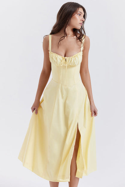 Midikleid Zitronengelb Figurformendes Sommerkleid
