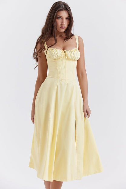 Midikleid Zitronengelb Figurformendes Sommerkleid