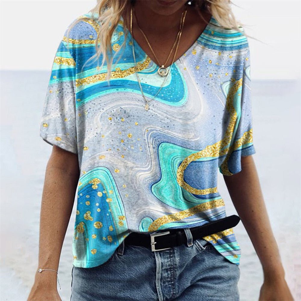 Damen T-Shirt Boho Chic Blumenmuster - BerlinGlamour