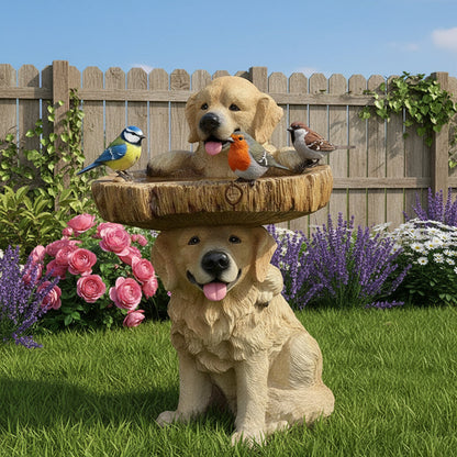 Gartenstatue Welpen Golden Retriever Dekor Vogelbad