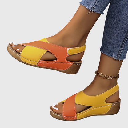 Damen Sandalen Zweifarbig Offener Zehenbereich Freizeit