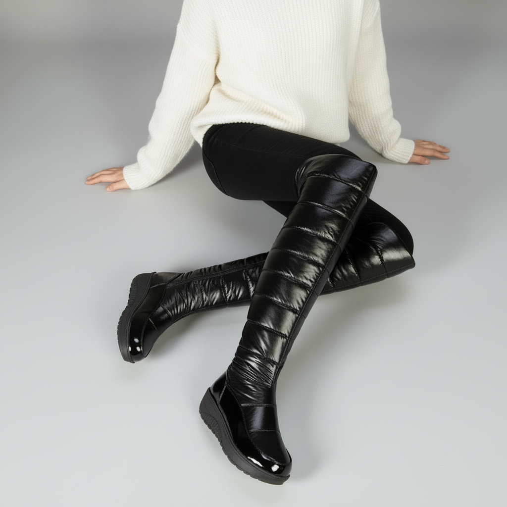 Damen Winterstiefel Gefüttert Warm Overknee Stiefel mit Schleife