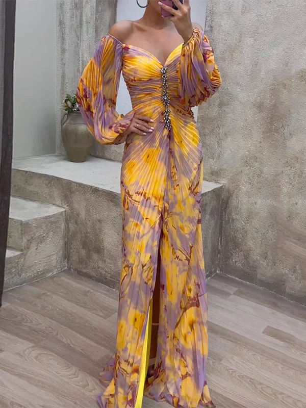 Sommerkleid Off-Shoulder Glitzer Gelb-Lila - BerlinGlamour