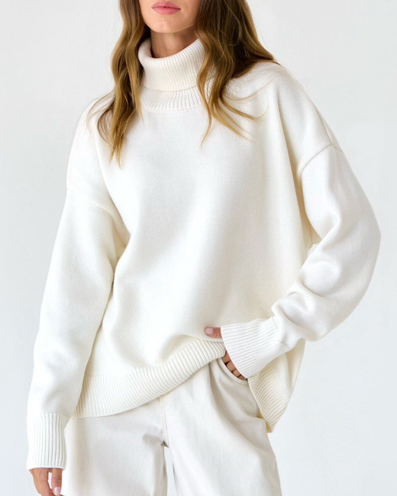 Damen Oversize Pullover Lässig High Neck Groß - BerlinGlamour