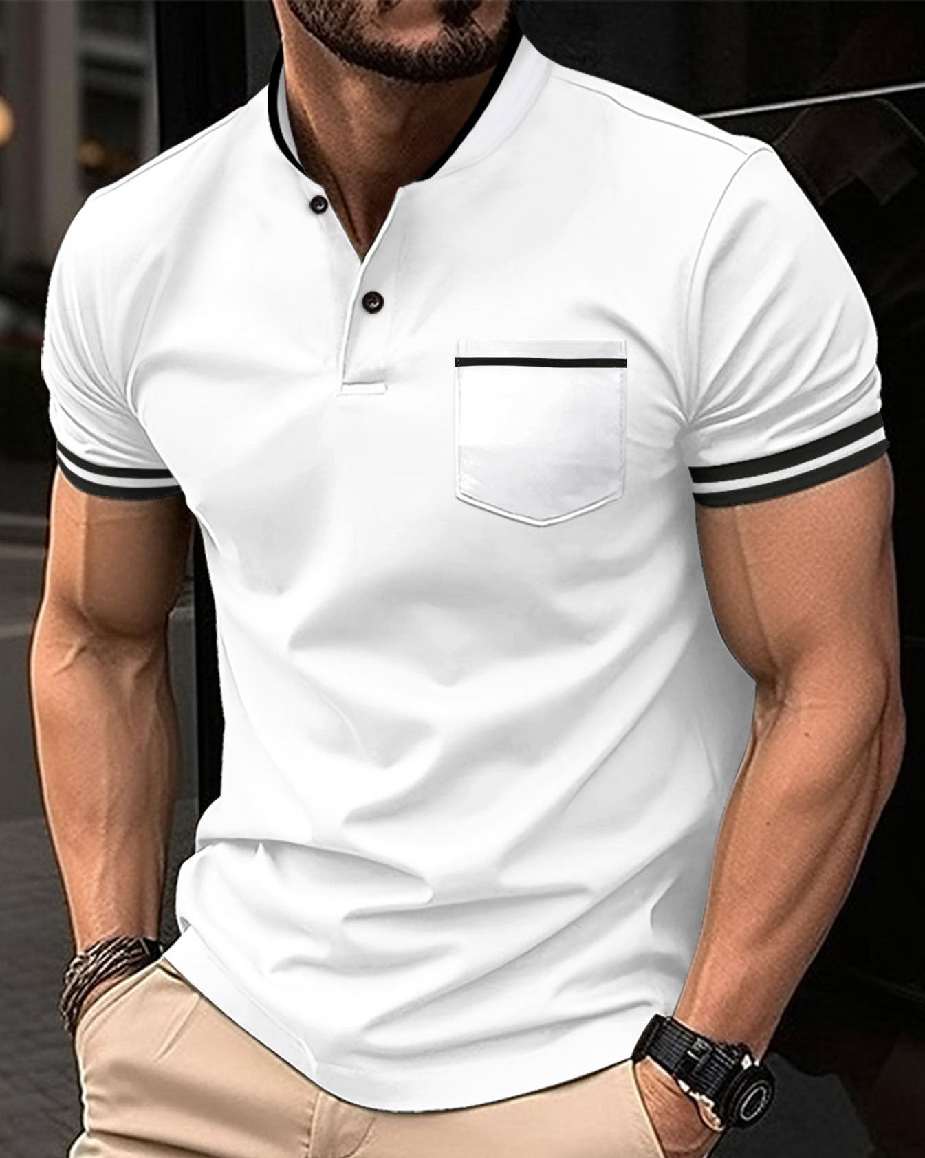 Herren Polo Blau Baumwolle Bequem Casual