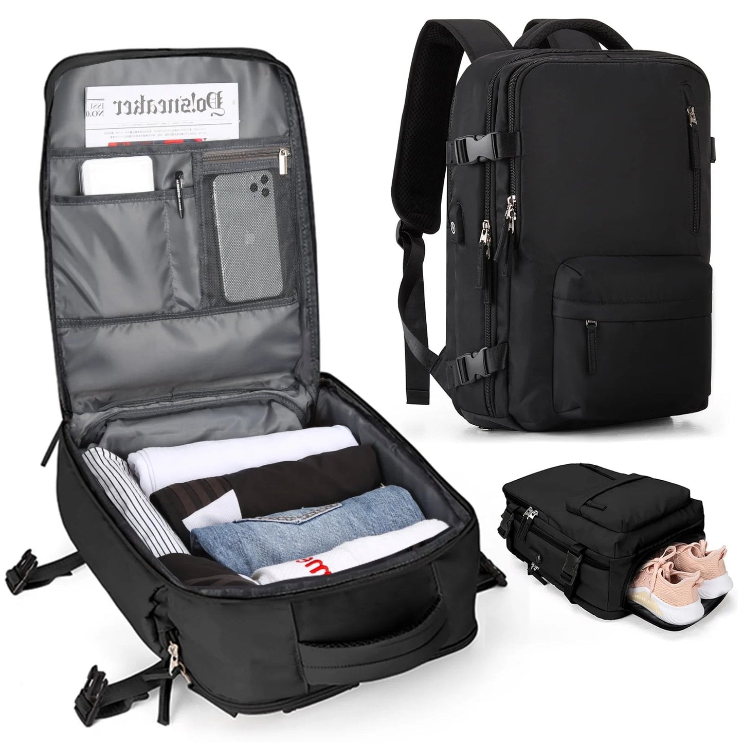 Reise-Rucksack Damen 35L Wasserdicht mit USB-Anschluss