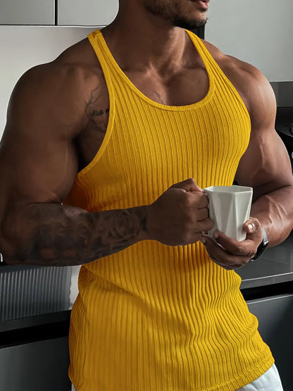 Herren Fitness-Shirt Ärmellos Rundhals Baumwolle Sport