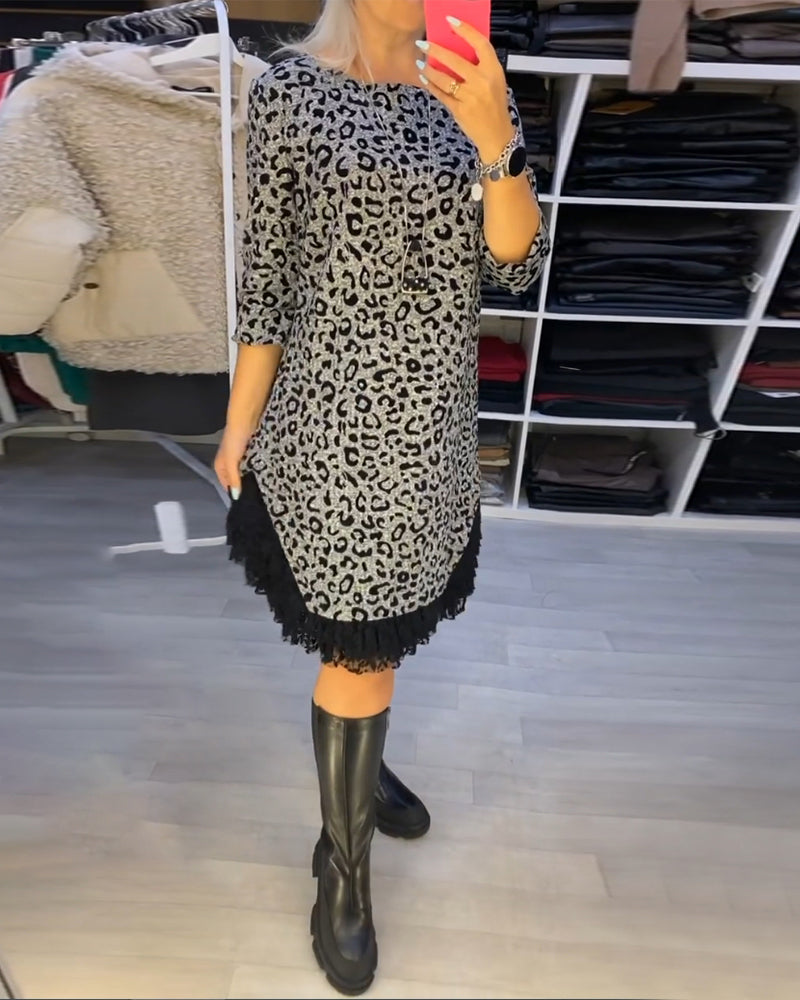 Leopardenmuster Kleid Stilvoll Elegant Damenkleid