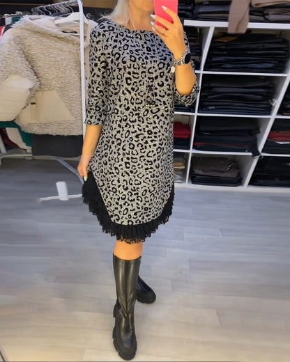 Leopardenmuster Kleid Stilvoll Elegant Damenkleid
