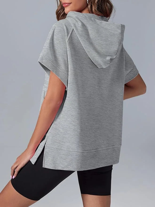 BerlinGlamour Kurzarm-Pullover mit Halb-Reißverschluss