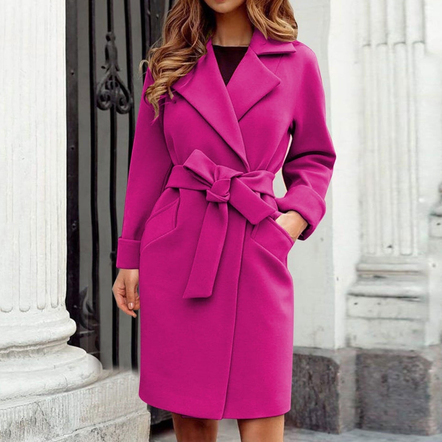 Eleganter Damenmantel mit Gürtel Trendy Winter