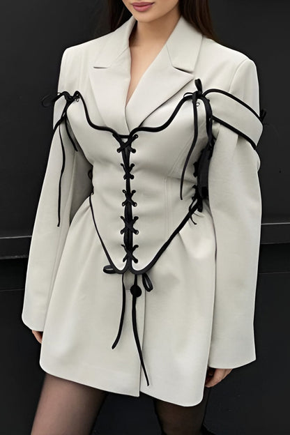 Elegantes Frauen Zweiteiler Set Blazer Korsett Schnürung