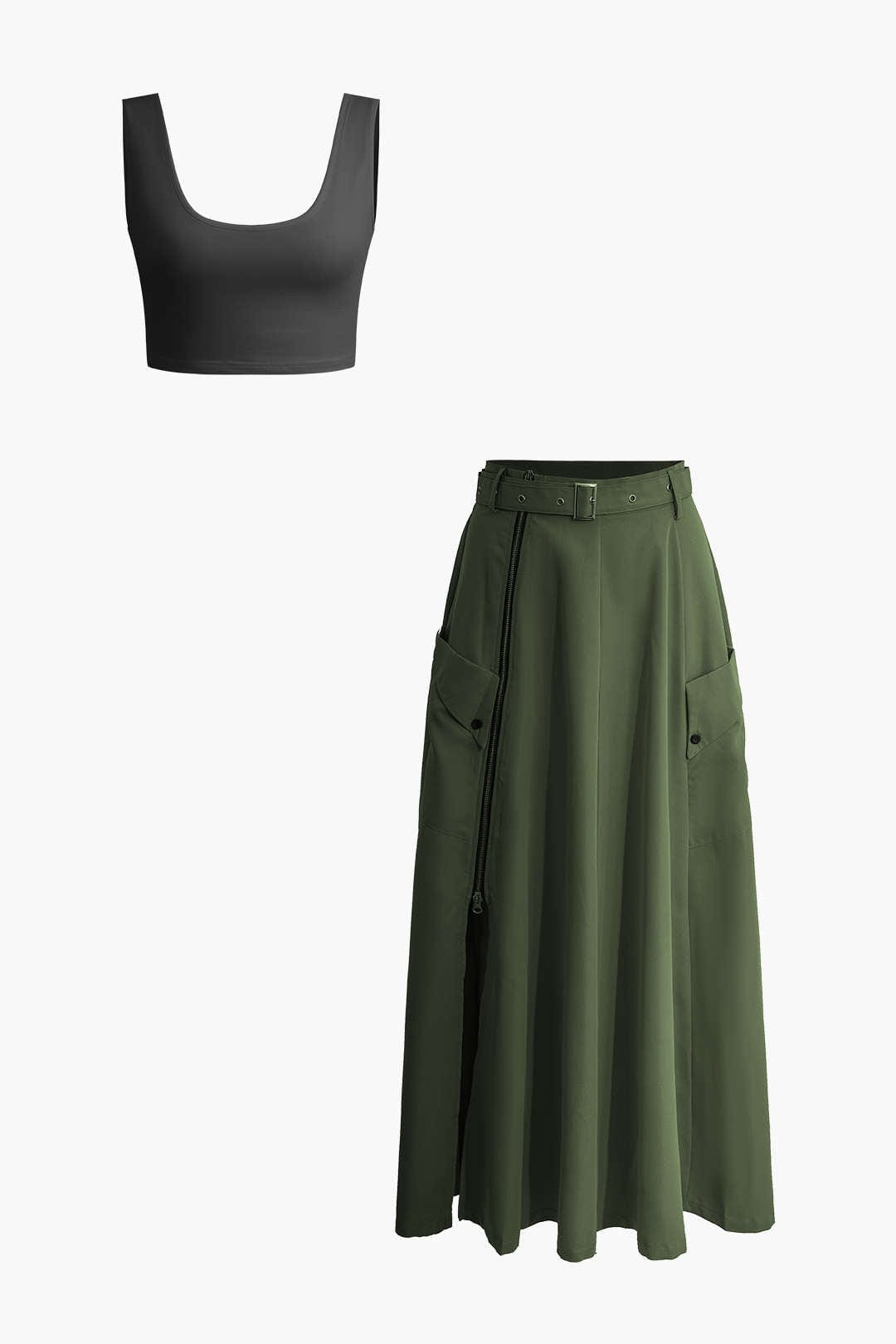 Stilvolles Zweiteiler Set Crop Top Maxirock Damen