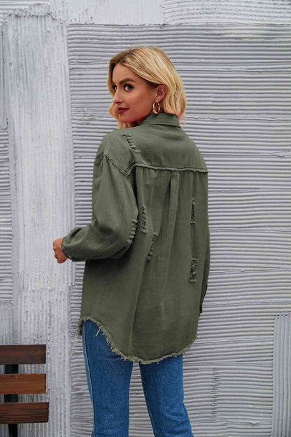 Rohsaum Denimjacke Zerrissen Trendig Frauenjacke