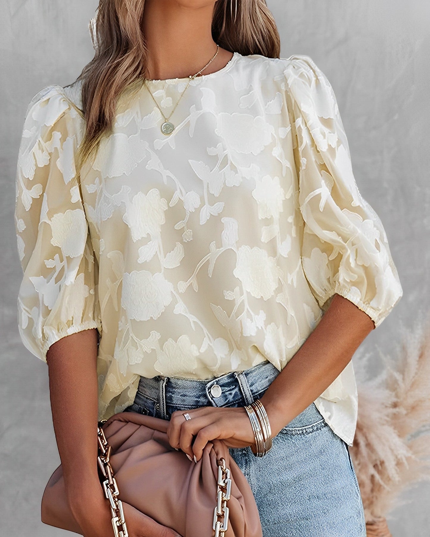 Chiffon Bluse Puffärmel Damen Elegant