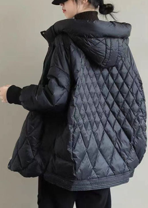 Damenschwarz Wintermantel Halblang Mit Kapuze