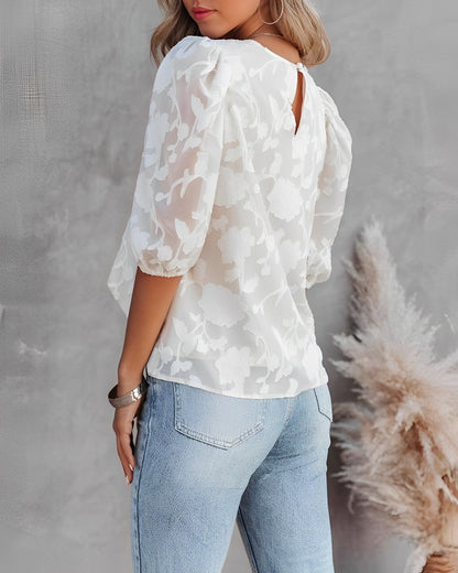Chiffon Bluse Puffärmel Damen Elegant