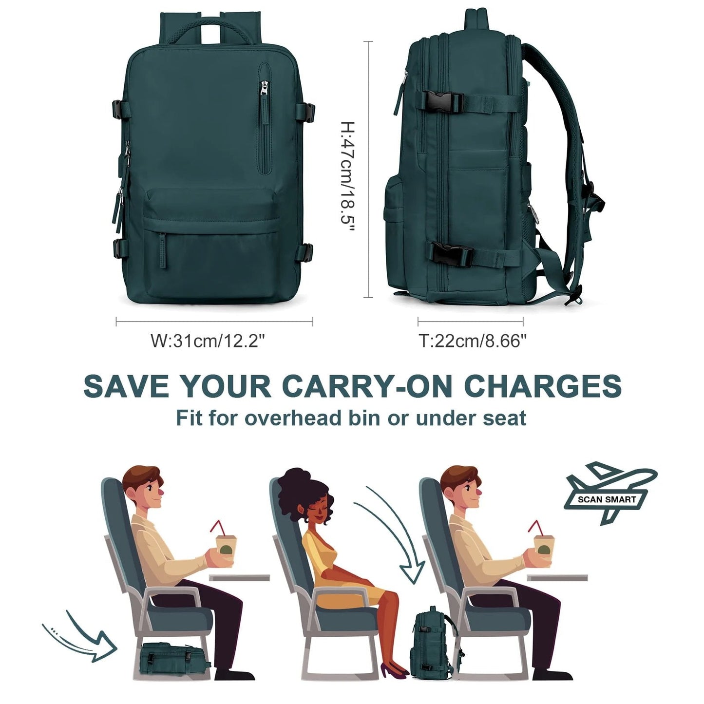 Reise-Rucksack Damen 35L Wasserdicht mit USB-Anschluss