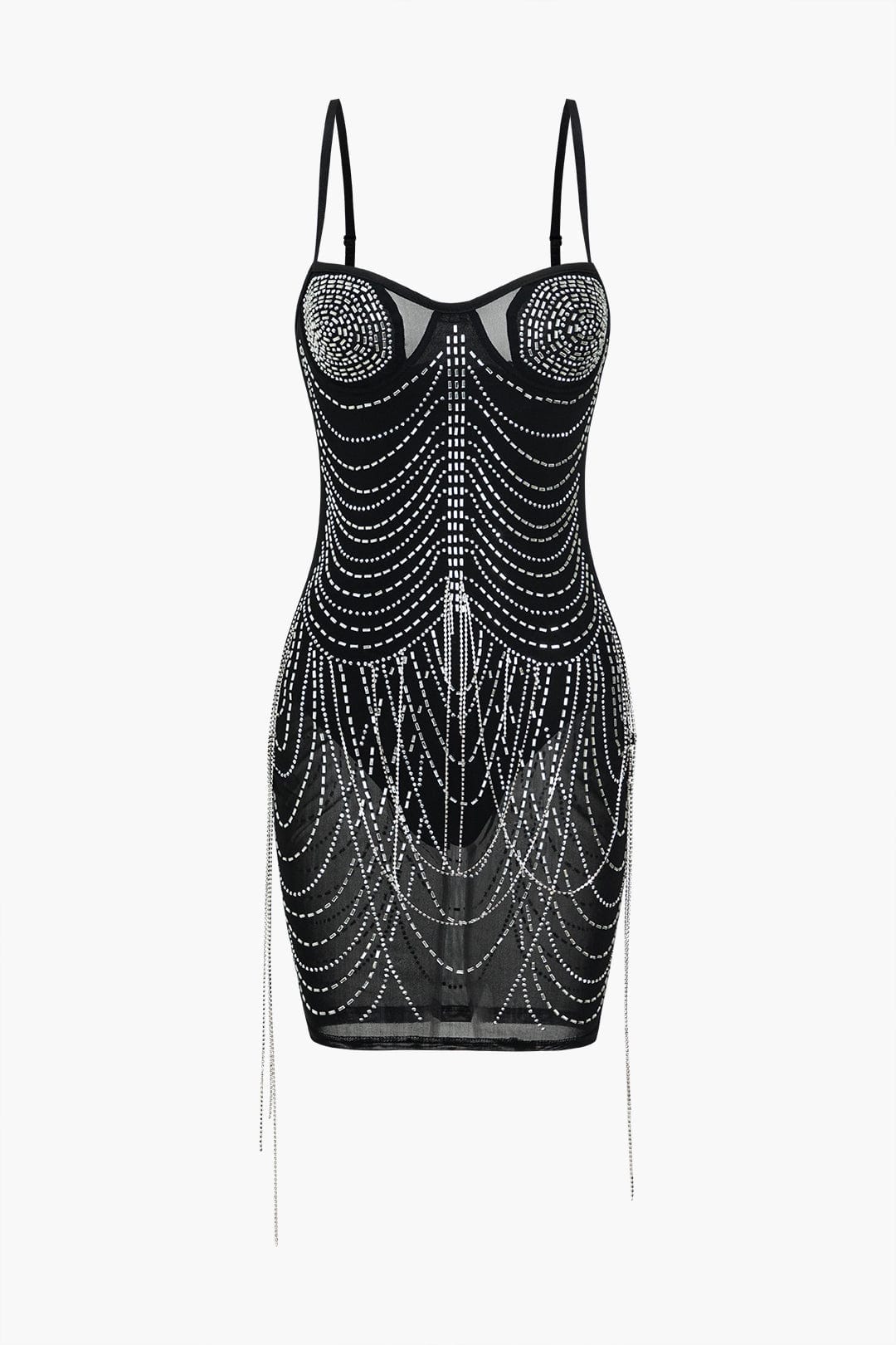 Glitzerndes Minikleid Strass Verziert Elegant