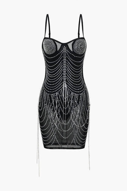 Glitzerndes Minikleid Strass Verziert Elegant
