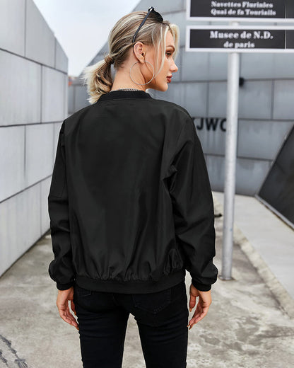 Leder Bomberjacke Klassisch Schwarz