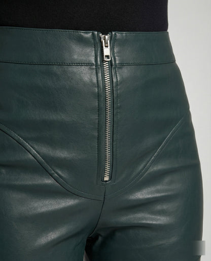 Damen High-Waist Hose Kunstleder Weites Bein Schwarz