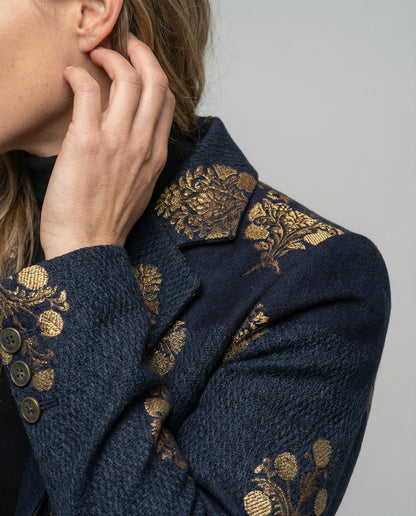Damen Blazer Lang Vintage Bedruckt Elegant