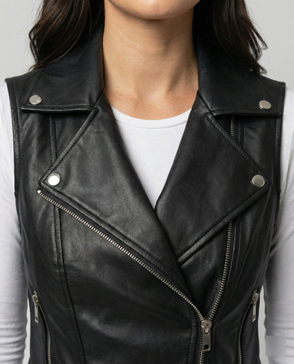 Leder Bikerjacke Damen Gürtel Schwarz Lederoptik