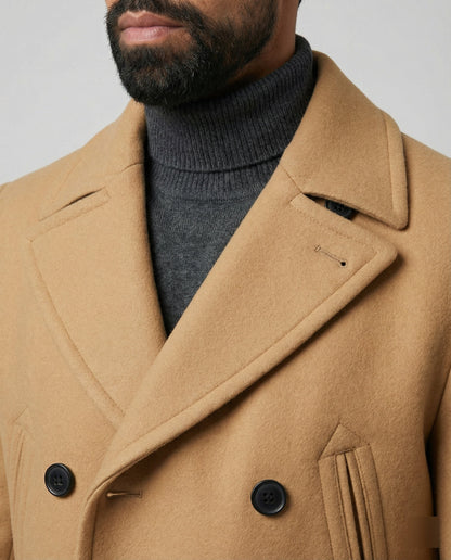 Herren Wollmantel Eleganter Doppelknopf Mantel Lang
