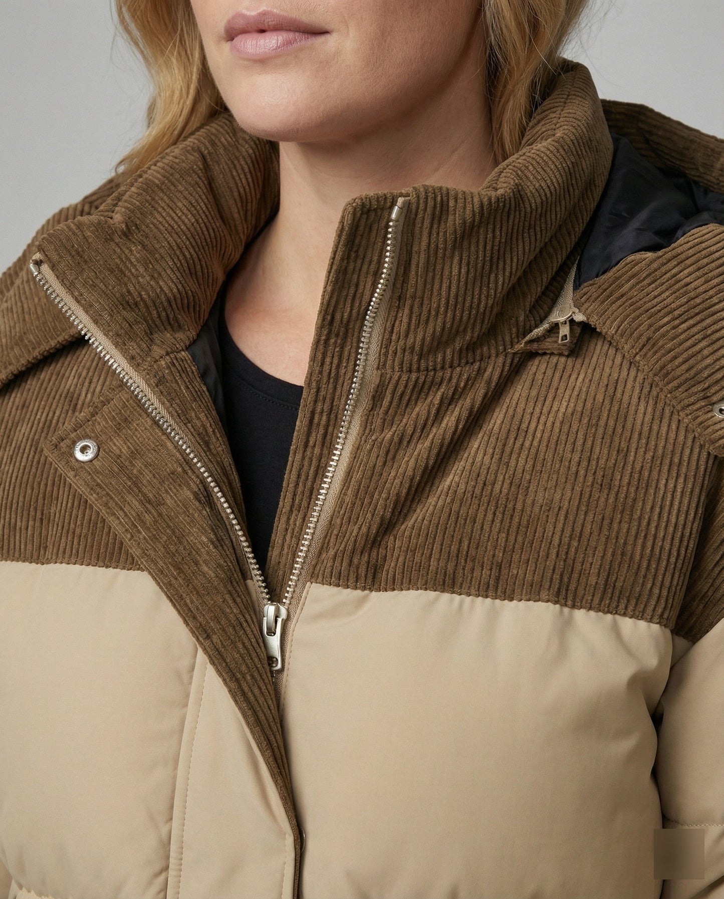 Modische Kapuzenjacke Puff Ärmel Farbblock Design