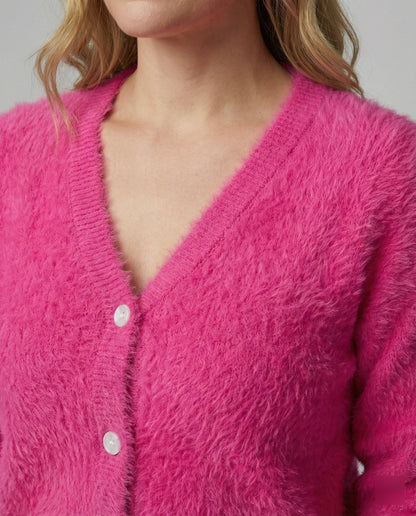Damen Strickjacke Kuschelig V-Ausschnitt Mit Knöpfen