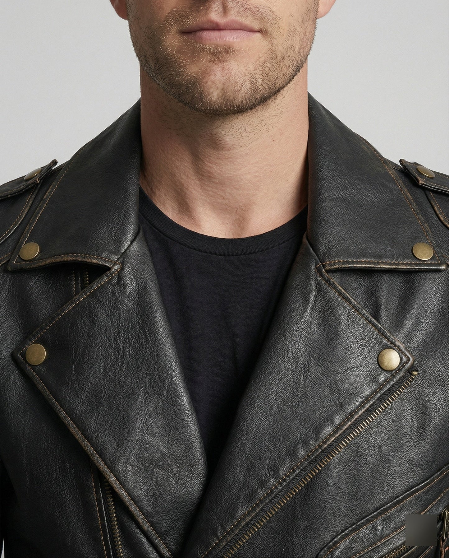 Lederjacke Herren Asymmetrisch Reißverschluss Schwarz