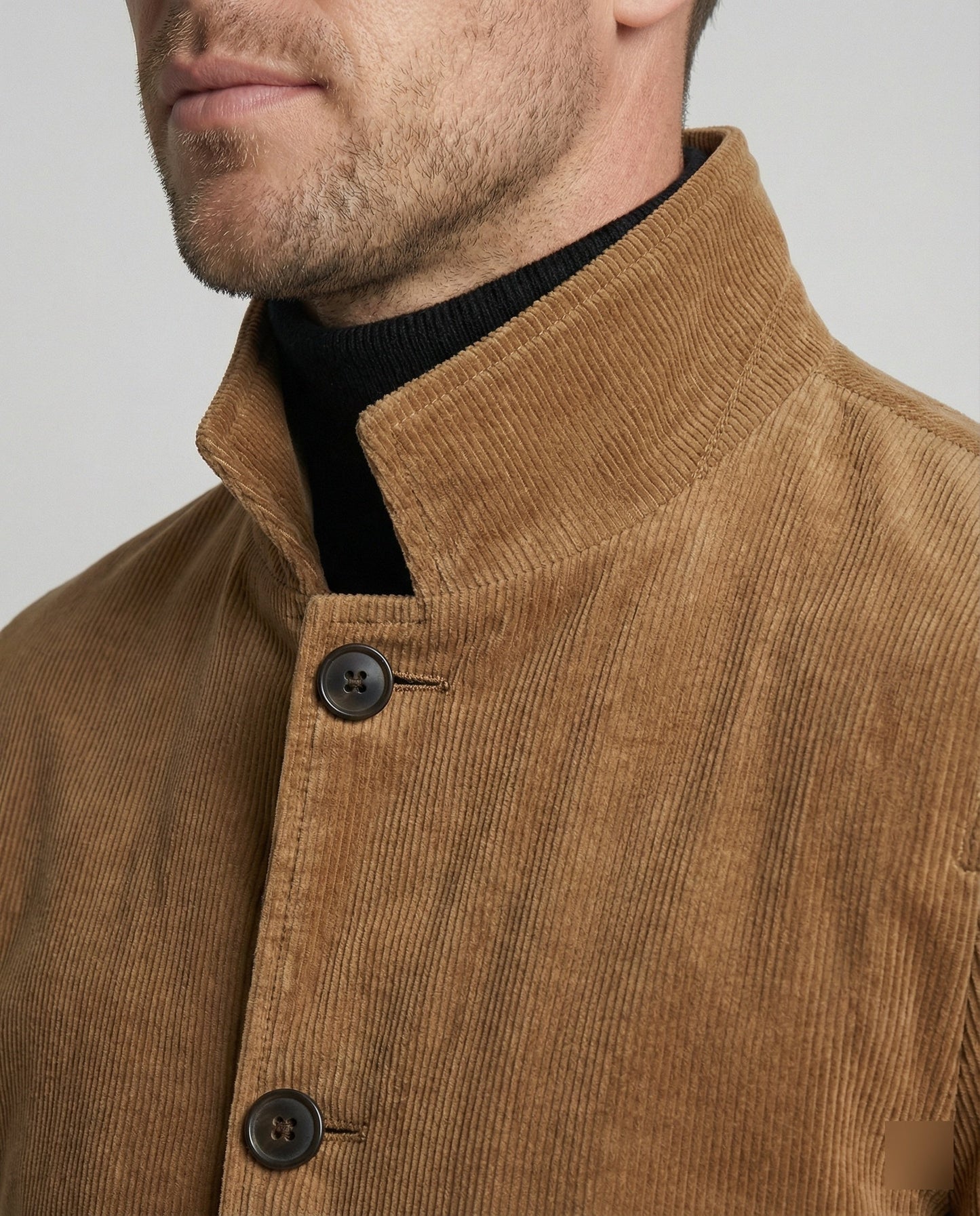 Herren Cordjacke Hochkragen Warm Oliven