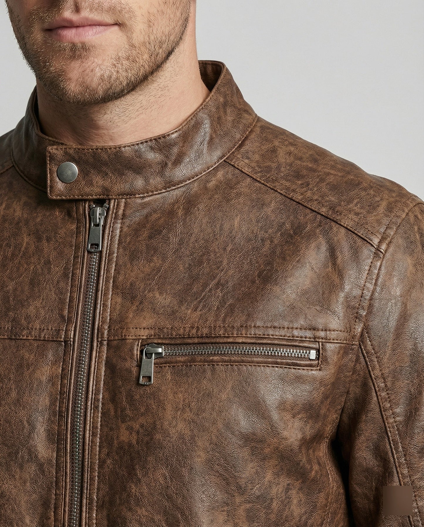 Herren Lederjacke Asymmetrisch Vintage Style