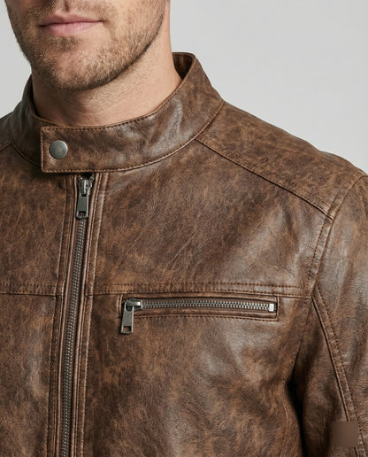 Herren Lederjacke Asymmetrisch Vintage Style