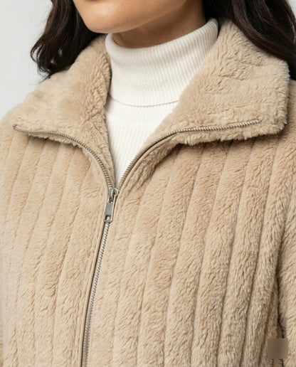 Teddyjacke Damen Stilvoll Kragen Modern