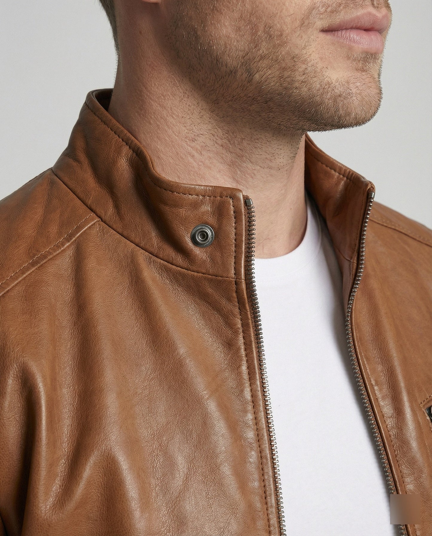 Lederjacke Herren Modern Stehkragen Schwarz