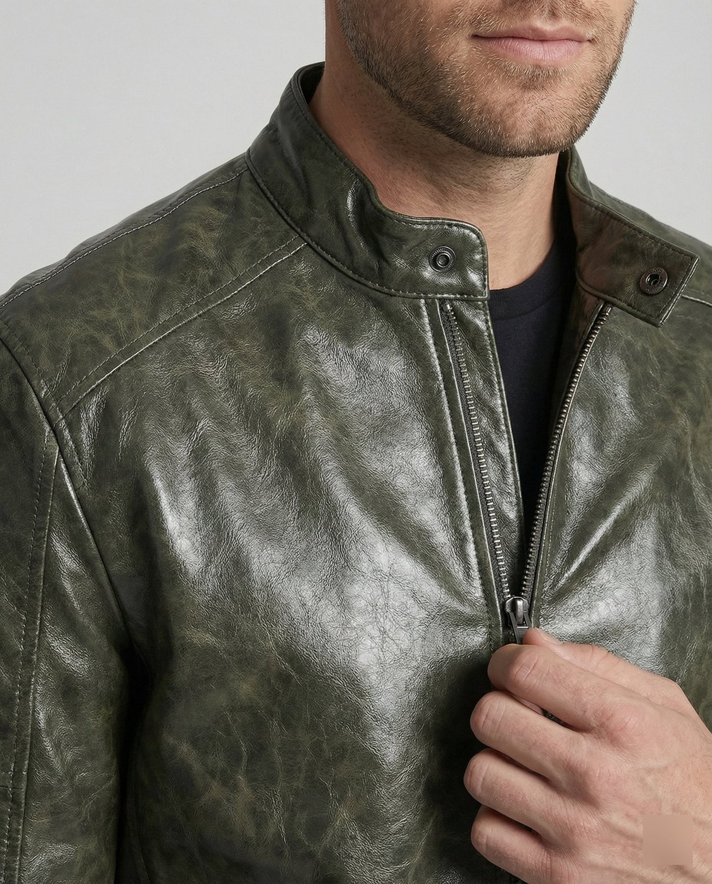 Herren Lederjacke Elegante Reißverschluss Schwarz Ledermantel