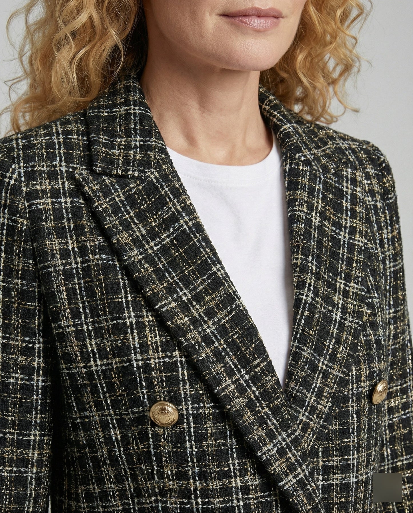Damen Blazer Tweed Modern mit Doppelknöpfen