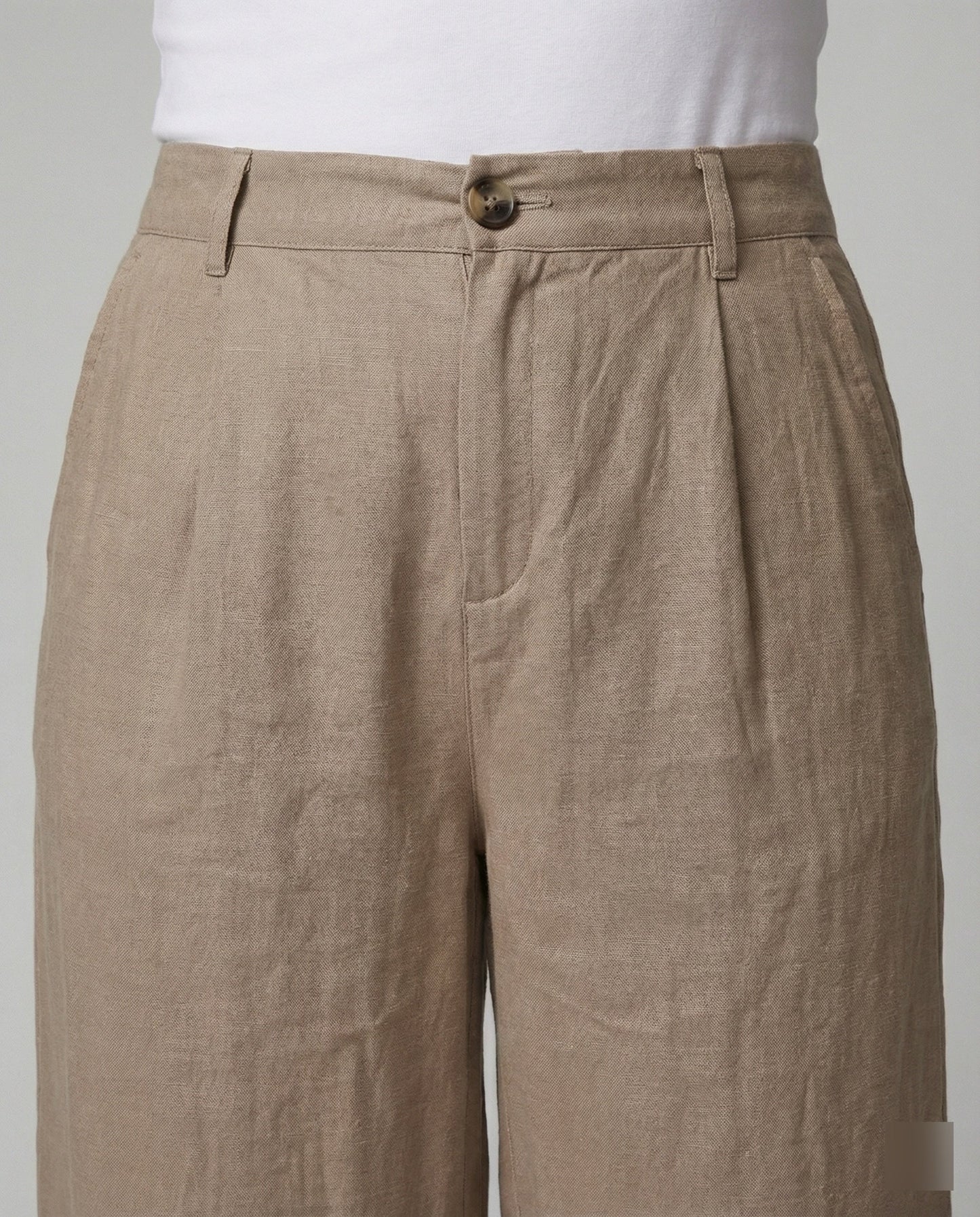 Damen Leinenhose Weite Bein mit Gummibund und Taschen