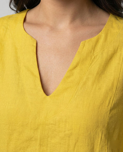 Damen Leinenkleid V-Ausschnitt Elegant Locker