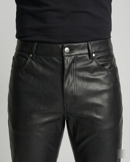 Herren Slimfit Hose Kunstleder Schwarz mit Taschen