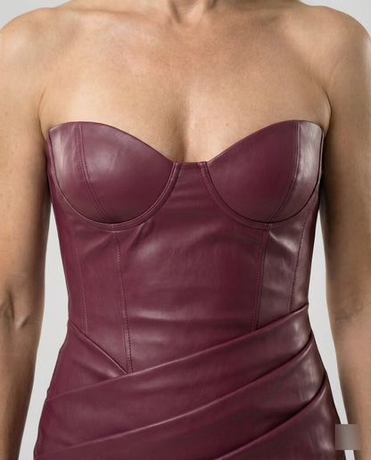 Lederkleid Damen Langärmlig Herz Ausschnitt Elegant