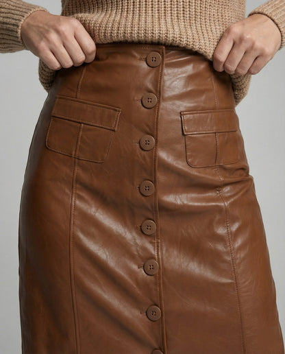 Lederrock Damen Lang Knopfleiste Schwarz Elegent