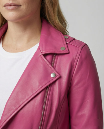 Damen Lederjacke Bikerstil Schwarz mit Nieten