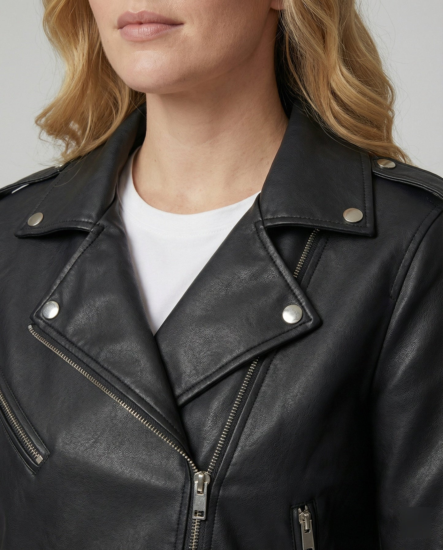 Damen Lederjacke Biker Stil Modern Lederoptik