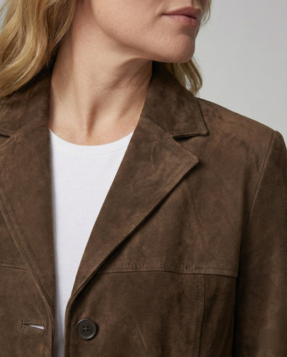 Leder Blazer Damen Wildleder Elegant Schwarz