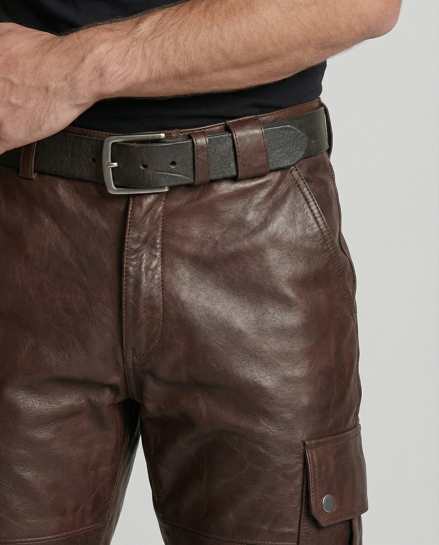 Herren Cargo-Hose Leder Robust Mit vielen Taschen