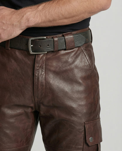 Herren Cargo-Hose Leder Robust Mit vielen Taschen