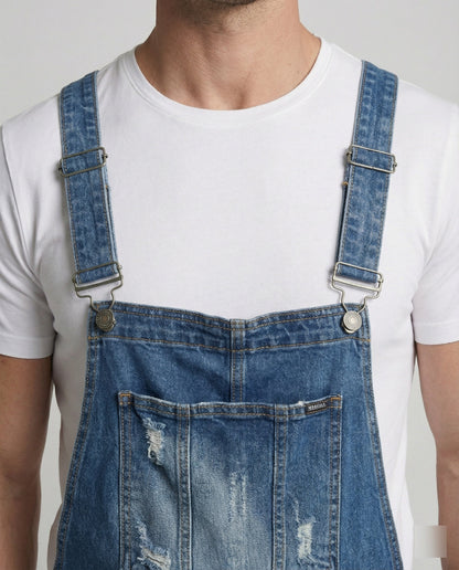 Herren Latzhose Used-Look mit abnehmbaren Trägern Jeans